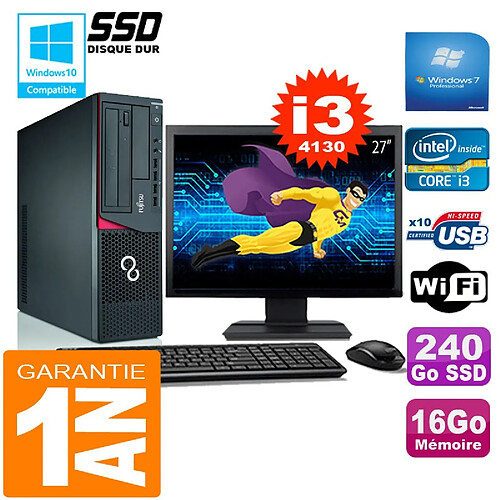 PC Fujitsu Esprimo E720 E85+ SFF I3-4130 16Go Disque 240Go SSD Wifi W7 Ecran 27" · Occasion