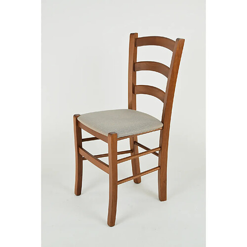 Tommychairs - Set 4 chaises Venice pour Cuisine et Salle à Manger, Structure en Bois Couleur Noix et Assise en Tissu Couleur Daim