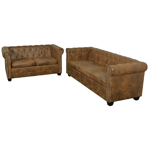 Maison Chic Ensemble de canapé Chesterfield à 2 et 3 places, Canapé droit pour salon, Sofa Relax marron -GKD974386