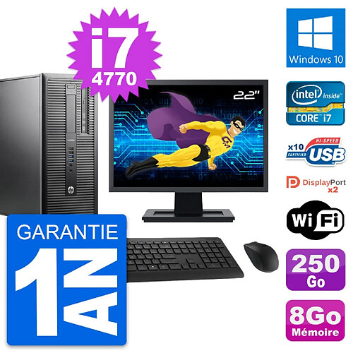 PC Tour HP 600 G1 Ecran 22" Intel i7-4770 RAM 8Go Disque 250Go Windows 10 Wifi · Occasion