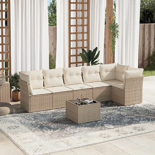 vidaXL Salon de jardin avec coussins 7 pcs beige résine tressée