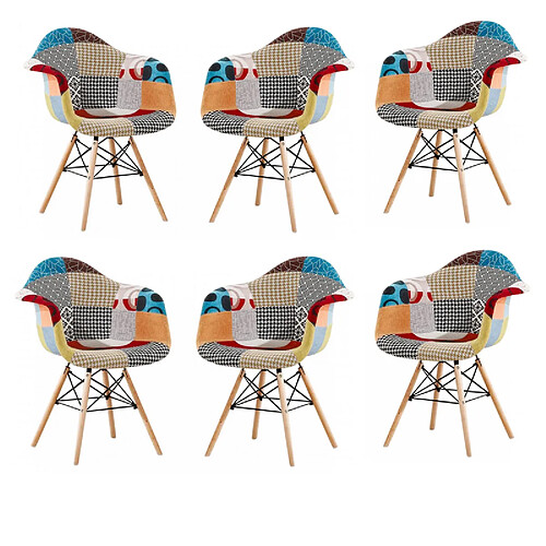 Life Interiors Set of 6 Moda Eiffel Patchwork Armchair Multicolor