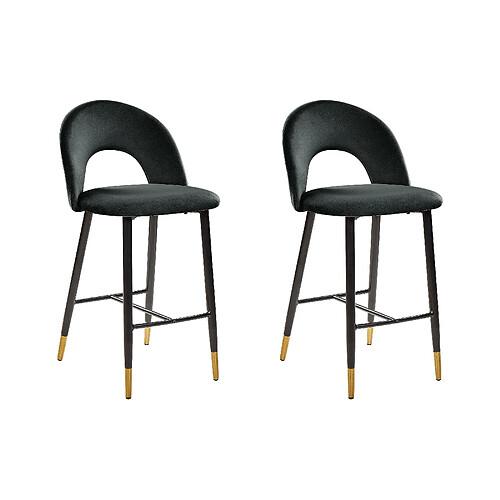 Beliani Tabouret de bar Set de 2 Velours Noir FALTON