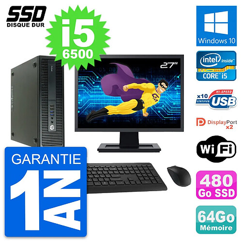 PC HP 600 G2 SFF Ecran 27" Intel Core i5-6500 RAM 64Go SSD 480Go Windows 10 Wifi · Occasion