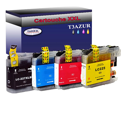 T3Azur Lot de 4 Cartouches compatibles Brother MFC-J4620DW, MFC-J4625DW, LC225, LC227 XL