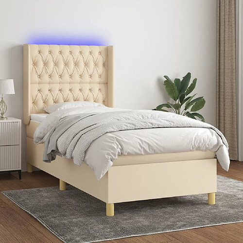 vidaXL Sommier à lattes de lit matelas et LED Crème 100x200 cm Tissu