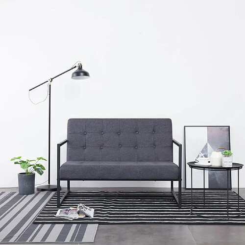 vidaXL Sofa à 2 places avec accoudoirs Gris foncé Acier et tissu