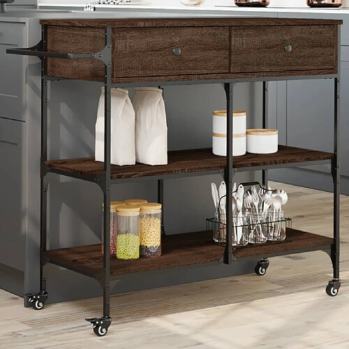 Maison Chic Desserte de cuisine | Chariot de cuisine | Meuble de rangement roulant chêne marron 105x42x95 cm bois d'ingénierie -GKD72107