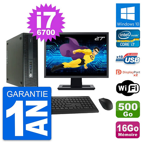 PC HP 600 G2 SFF Ecran 27" Intel i7-6700 RAM 16Go Disque 500Go Windows 10 Wifi · Occasion