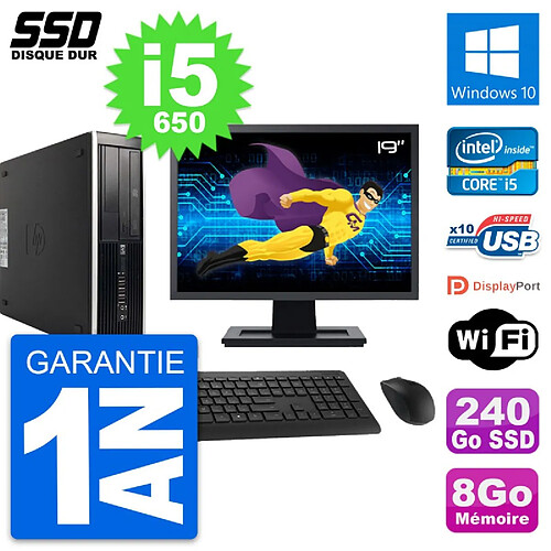 PC HP 8100 SFF Ecran 19" Intel Core i5-650 RAM 8Go SSD 240Go Windows 10 Wifi · Occasion