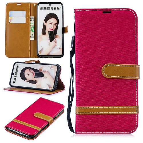 Etui en PU tissu jean bicolore avec support rouge pour votre Huawei P Smart (2019)/Honor 10 Lite