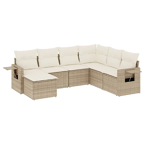 Maison Chic Salon de jardin avec coussins 7 pcs, Ensemble Tables et chaises de jardin, beige résine tressée -GKD706764