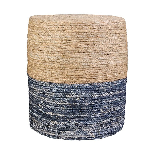 The Home Deco Factory Pouf jonc de mer blue lagoon naturel et bleu.