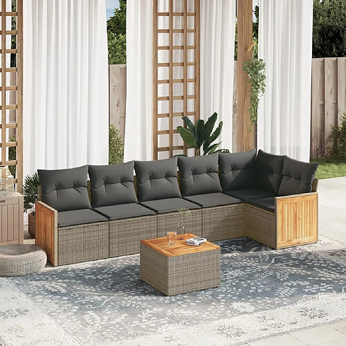 vidaXL Salon de jardin avec coussins 7 pcs gris résine tressée