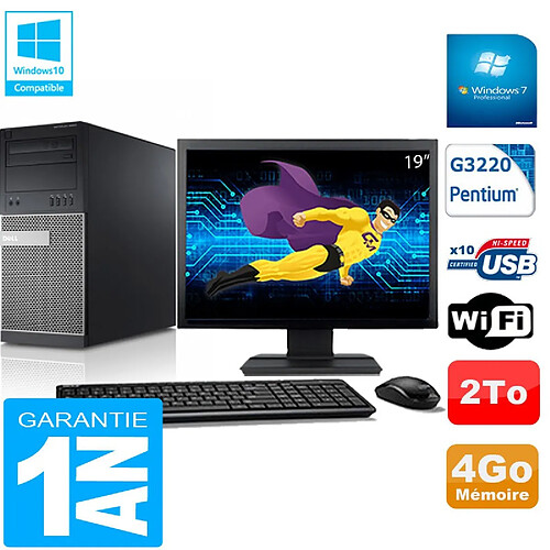 PC Tour DELL 9020 Intel G3220 Ram 4Go Disque 2 To Wifi W7 Ecran 19" · Occasion