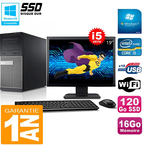 PC Tour DELL 9020 Core I5-4570 Ram 16Go Disque 120 Go SSD Wifi W7 Ecran 19" · Occasion