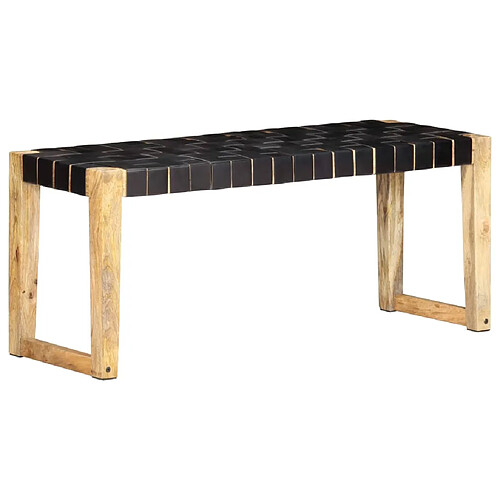 vidaXL Banc 110 cm Noir Cuir véritable et bois de manguier massif