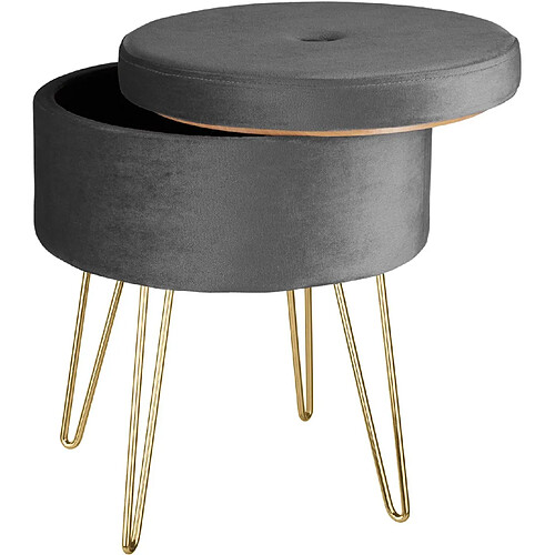 Helloshop26 Tabouret siège pouf avec coffre de rangement table basse aspect velours gris 08_0000303