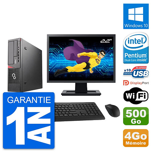 PC Fujitsu E720 DT Ecran 22" Intel G3220 RAM 4Go Disque 500Go Windows 10 Wifi · Occasion