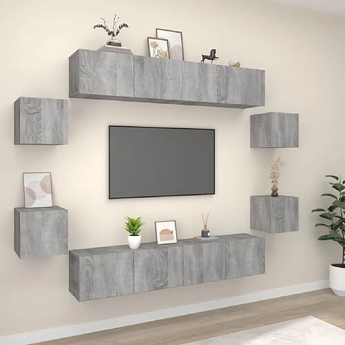 Maison Chic Ensemble de meubles TV 8 pcs | Banc TV Moderne pour salon | Meuble de Rangement - Sonoma gris Bois d'ingénierie -MN96615