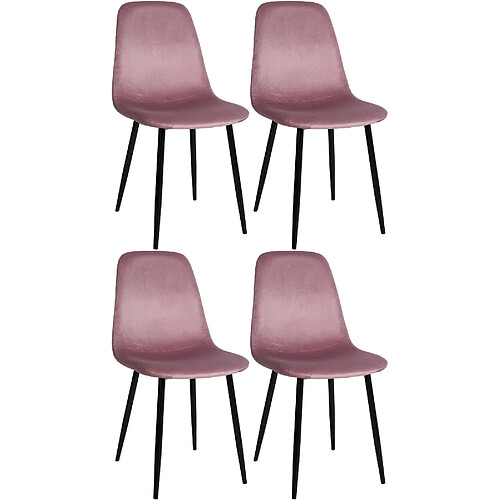 Decoshop26 Lot de 4 chaises de salle à manger design moderne avec pieds en métal noir et assise en PVC rose 10_0001828