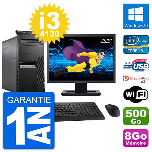 PC Tour Lenovo M83 Ecran 22" Intel i3-4130 RAM 8Go Disque 500Go Windows 10 Wifi · Occasion