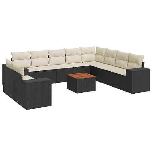 Maison Chic Salon de jardin 11 pcs avec coussins | Ensemble de Table et chaises | Mobilier d'Extérieur noir résine tressée -GKD24432