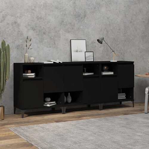 vidaXL Buffets 3 pcs noir 60x35x70 cm bois d'ingénierie