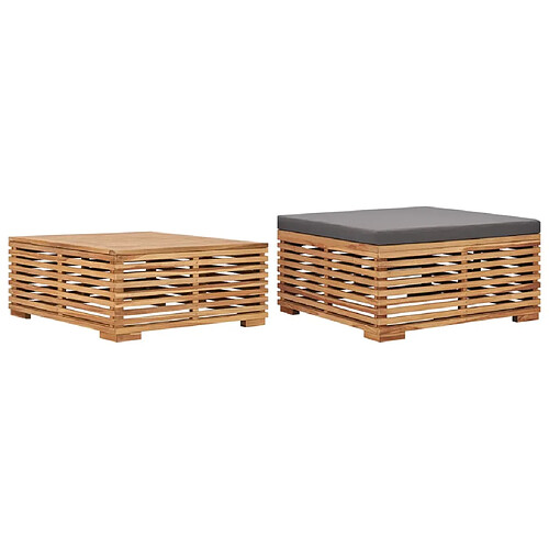 vidaXL Table et repose-pied de jardin coussin gris foncé Bois de teck