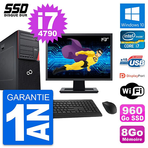 PC Tour Fujitsu P720 Ecran 19" Intel i7-4790 RAM 8Go SSD 960Go Windows 10 Wifi · Occasion