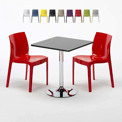 Grand Soleil Table Noir et 2 Chaises Colorées Polypro