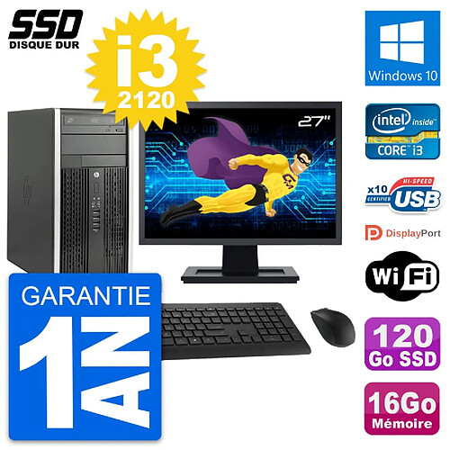 PC Tour HP 6300 CMT Ecran 27" Intel i3-2120 RAM 16Go SSD 120Go Windows 10 Wifi · Occasion