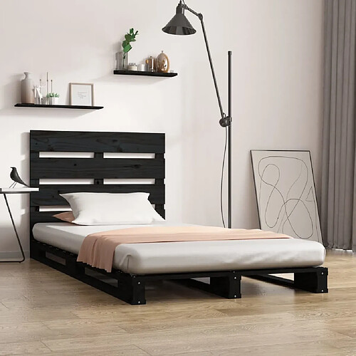 Maison Chic Lit adulte - Lit simple Cadre de lit,Structure du lit Contemporain Noir 100x200 cm Bois de pin massif -MN22064