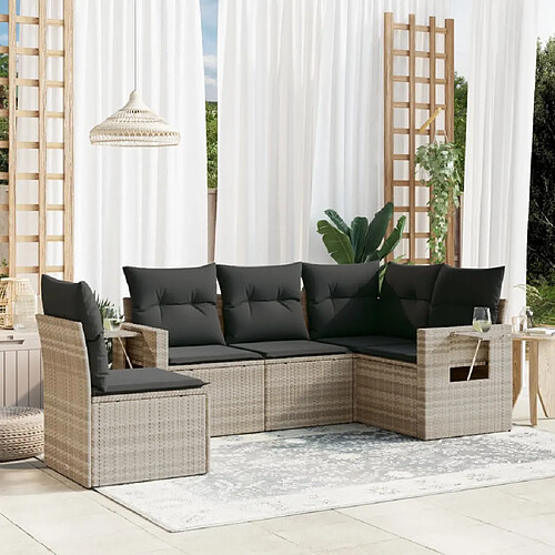 vidaXL Salon de jardin 5 pcs avec coussins gris clair résine tressée