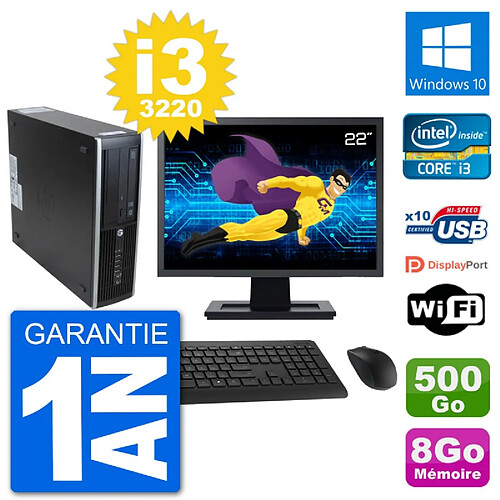 PC HP 8300 SFF Ecran 22" Intel i3-3220 RAM 8Go Disque 500Go Windows 10 Wifi · Occasion