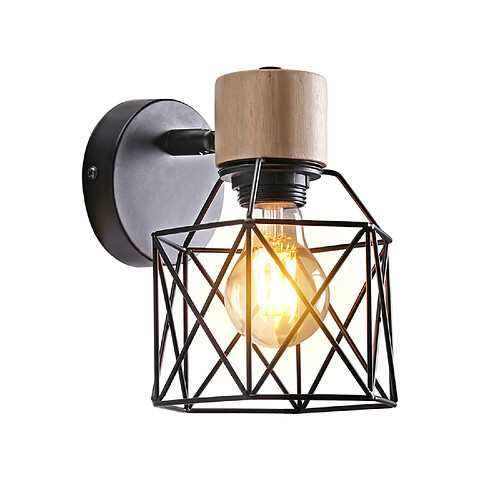 Stoex Applique Murale Rétro Moderne Lampe Murale Nordique Applique Murale en Bois Métal Applique Murale Vintage Ampoule E27 (Noir)