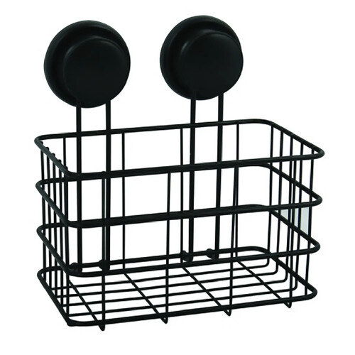 MSV Etagère Panier de douche à ventouses Acier Noir Mat