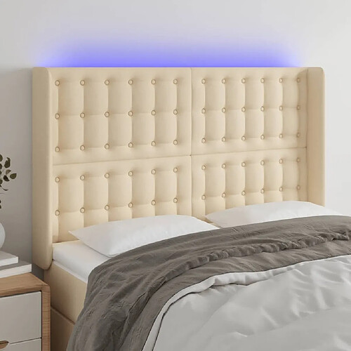 Maison Chic Tête de lit scandinave à LED,meuble de chambre Crème 147x16x118/128 cm Tissu -MN34122