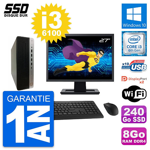 PC HP ProDesk 600 G3 SFF Ecran 27" i3-6100 RAM 8Go SSD 240Go Windows 10 Wifi · Occasion