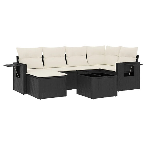 Maison Chic Ensemble Tables et chaises d'extérieur 7pcs avec coussins,Salon de jardin noir résine tressée -GKD789268