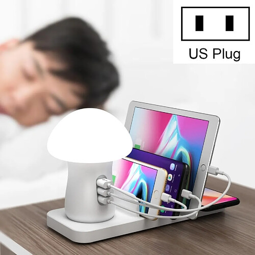 Wewoo Station de recharge HQ-UD12 Universel 4 en 1 40W QC3.0 3 ports USB + chargeur sans fil de charge pour téléphone portable avec lumière LED forme de champignonlongueur 1,2 mprise américaine blanc