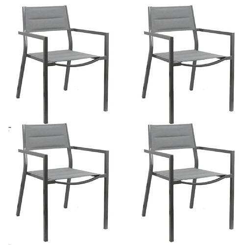 Lot de 4 Chaises de jardin Exterieur empilable Fauteuil Terrasse en aluminium