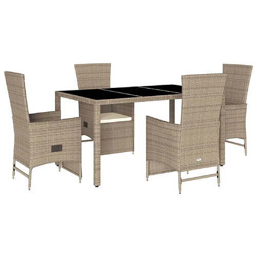 Maison Chic Ensemble à manger d'extérieur 5 pcs avec coussins,Salon de jardin,Mobilier de jardin Beige poly rotin -GKD790556