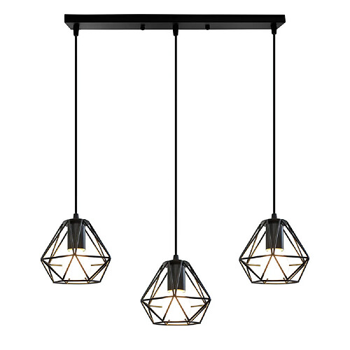 STOEX Suspension Luminaire Industrielle Métal 3 Lampe Lustre Cage Diamant Ø16c