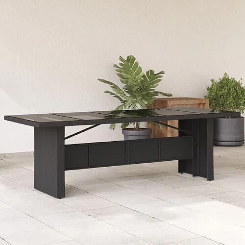 vidaXL Table de jardin dessus en verre noir 240x90x75cm résine tressée