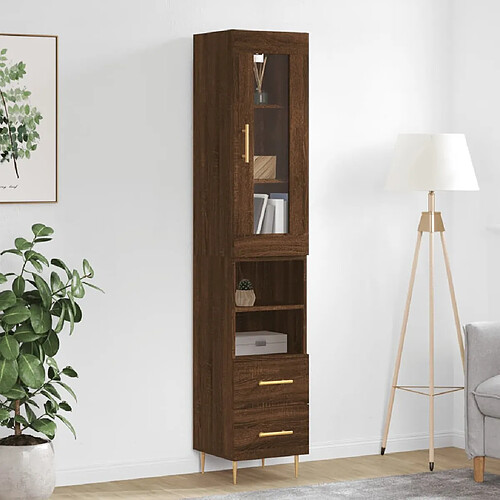 vidaXL Buffet haut Chêne marron 34,5x34x180 cm Bois d'ingénierie