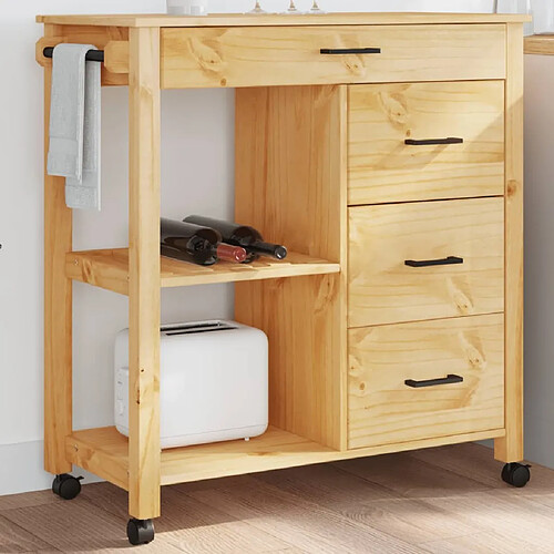 Maison Chic Desserte de cuisine | Chariot de cuisine | Meuble de rangement roulant MONZA 84x40x90 cm bois massif de pin -GKD50867