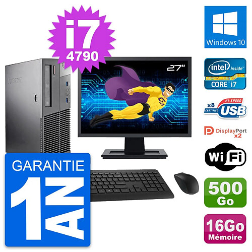 PC Lenovo M93p SFF Ecran 27" Intel i7-4790 RAM 16Go Disque 500Go Windows 10 Wifi · Occasion