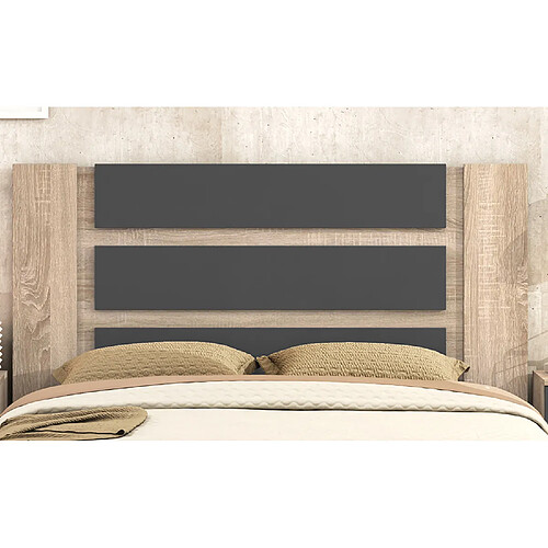 Pegane Tête de lit avec pieds coloris chêne cambrian/graphite - Longueur 160 x profondeur 3 x hauteur 120 cm