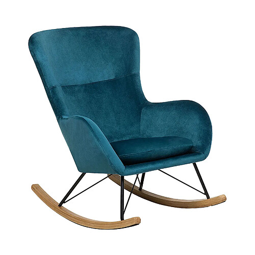 Beliani Fauteuil à bascule Velours Bleu azur ELLAN